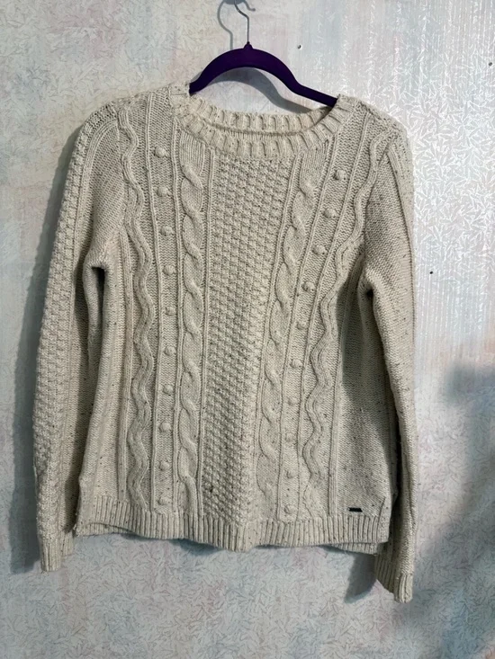 Hollister Cream Cable-Knit Crewneck Sweater, Cozy, Layering Piece Sz Medium - Picture 1 of 9
